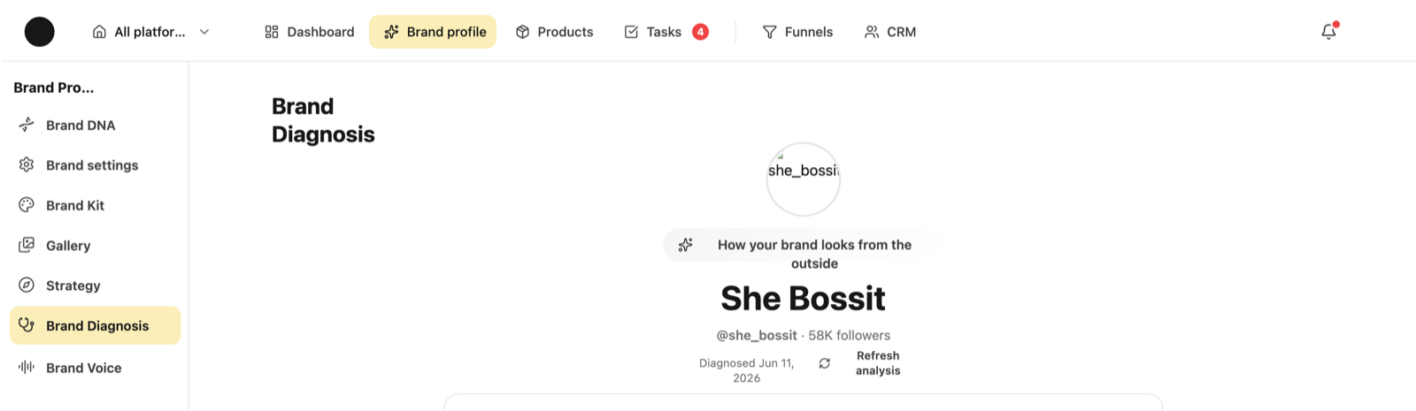 The top of the brand diagnosis screen, with the refresh-analysis action.